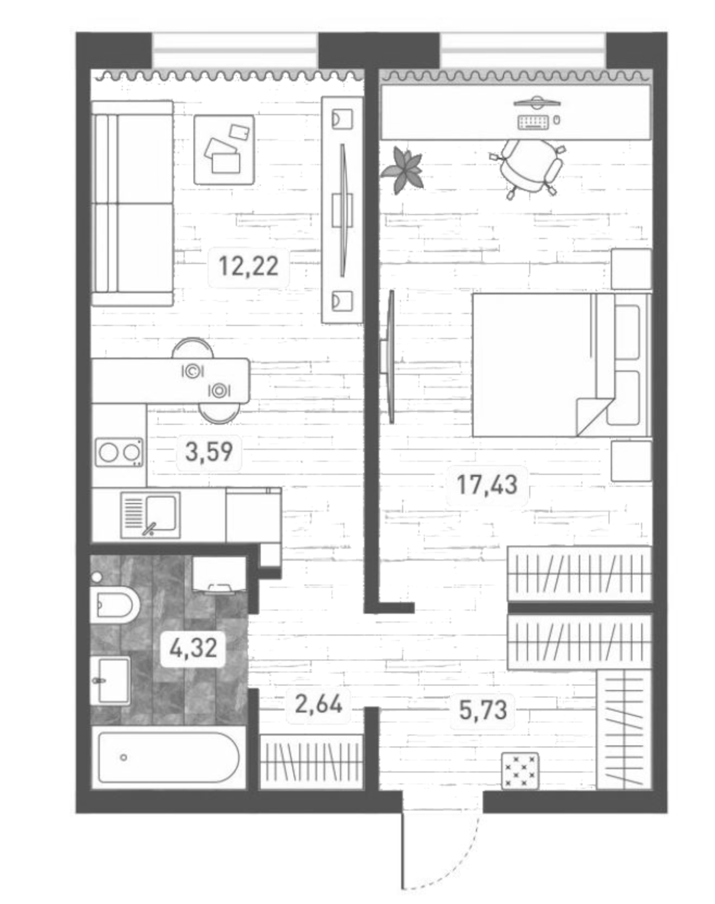 Планировка — Радуга Сибири, 2-комн., 46 м²