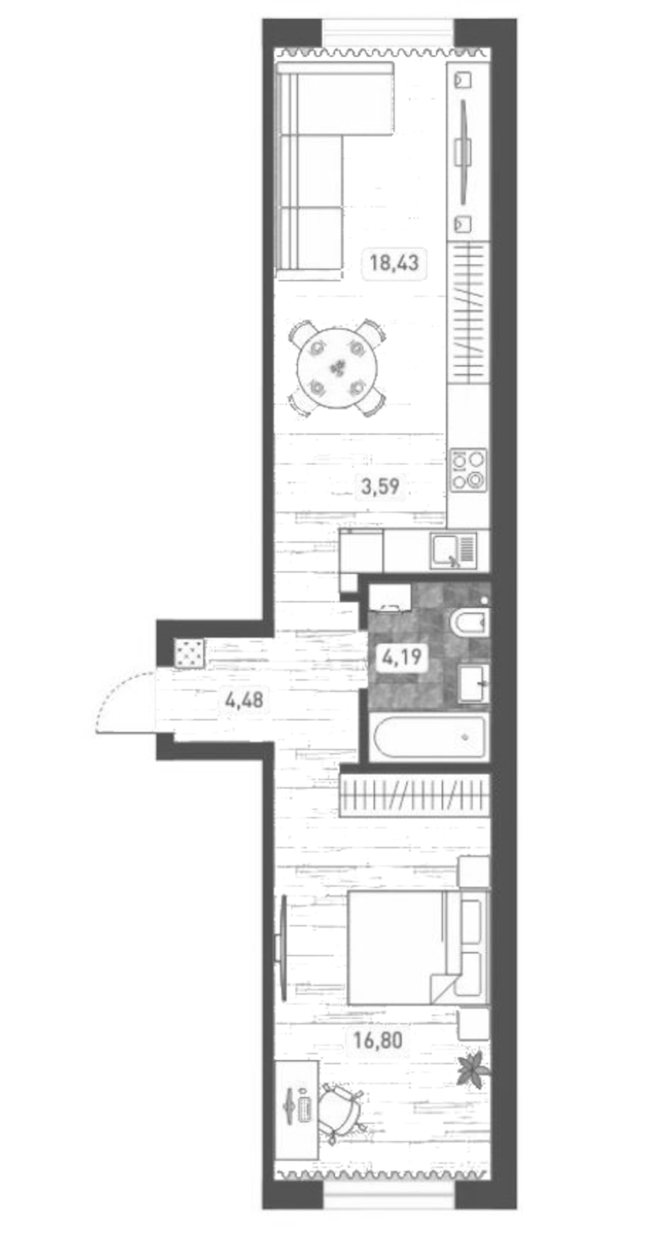 Планировка — Радуга Сибири, 2-комн., 47 м²