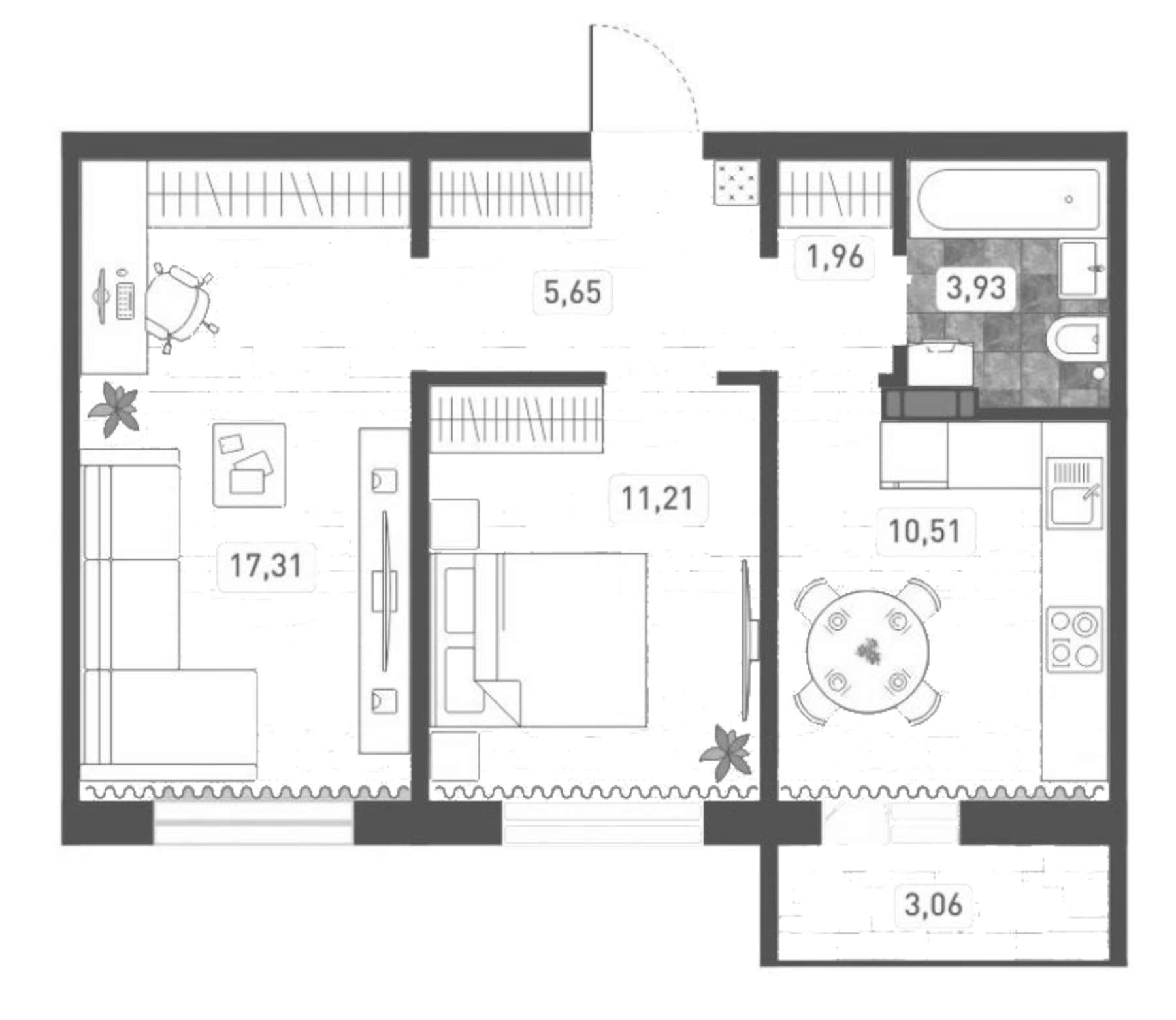 Планировка — Радуга Сибири, 2-комн., 51 м²