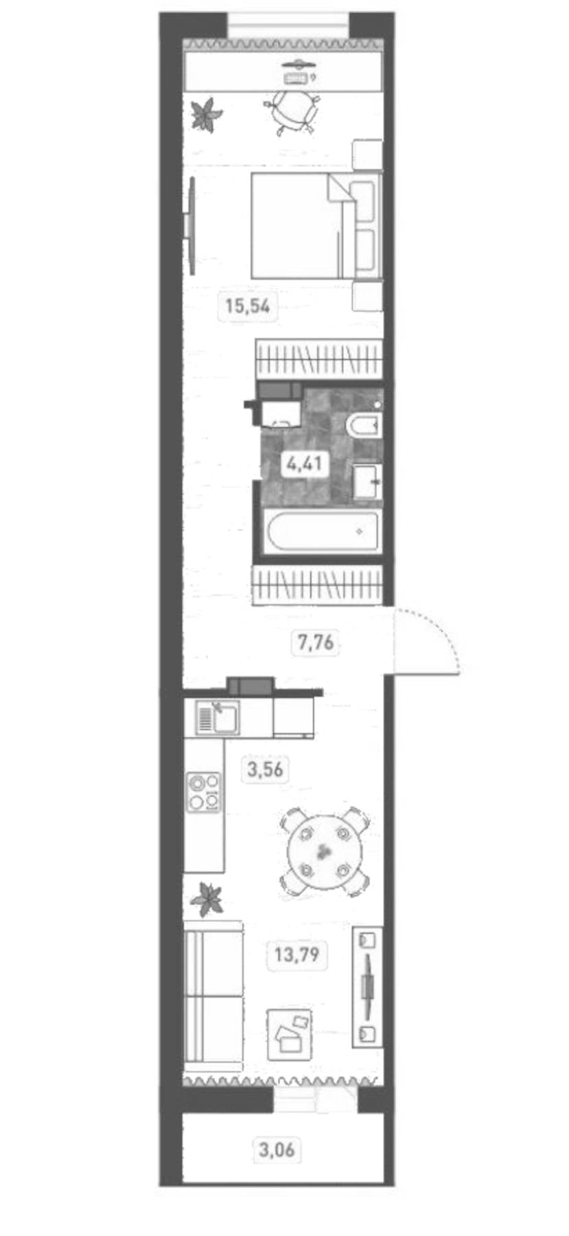 Планировка — Радуга Сибири, 2-комн., 45 м²
