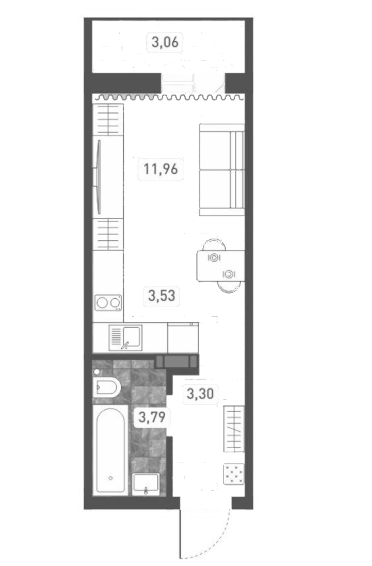 Планировка — Радуга Сибири, Студия, 23 м²