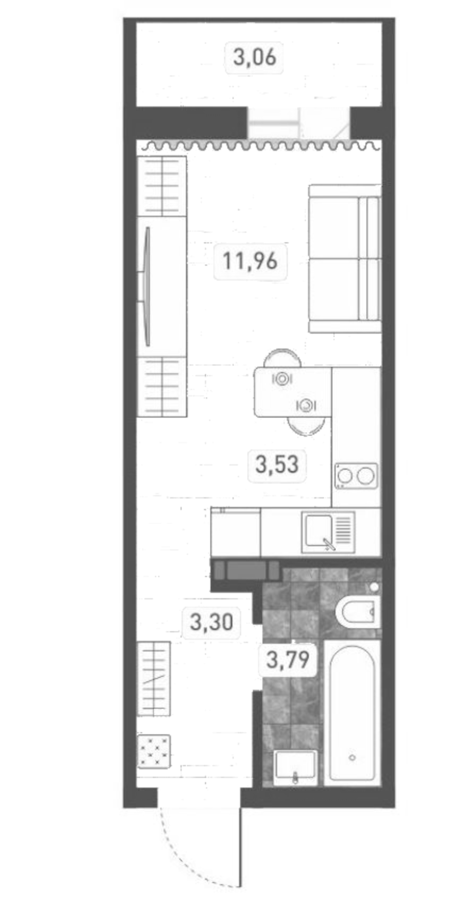 Планировка — Радуга Сибири, Студия, 23 м²