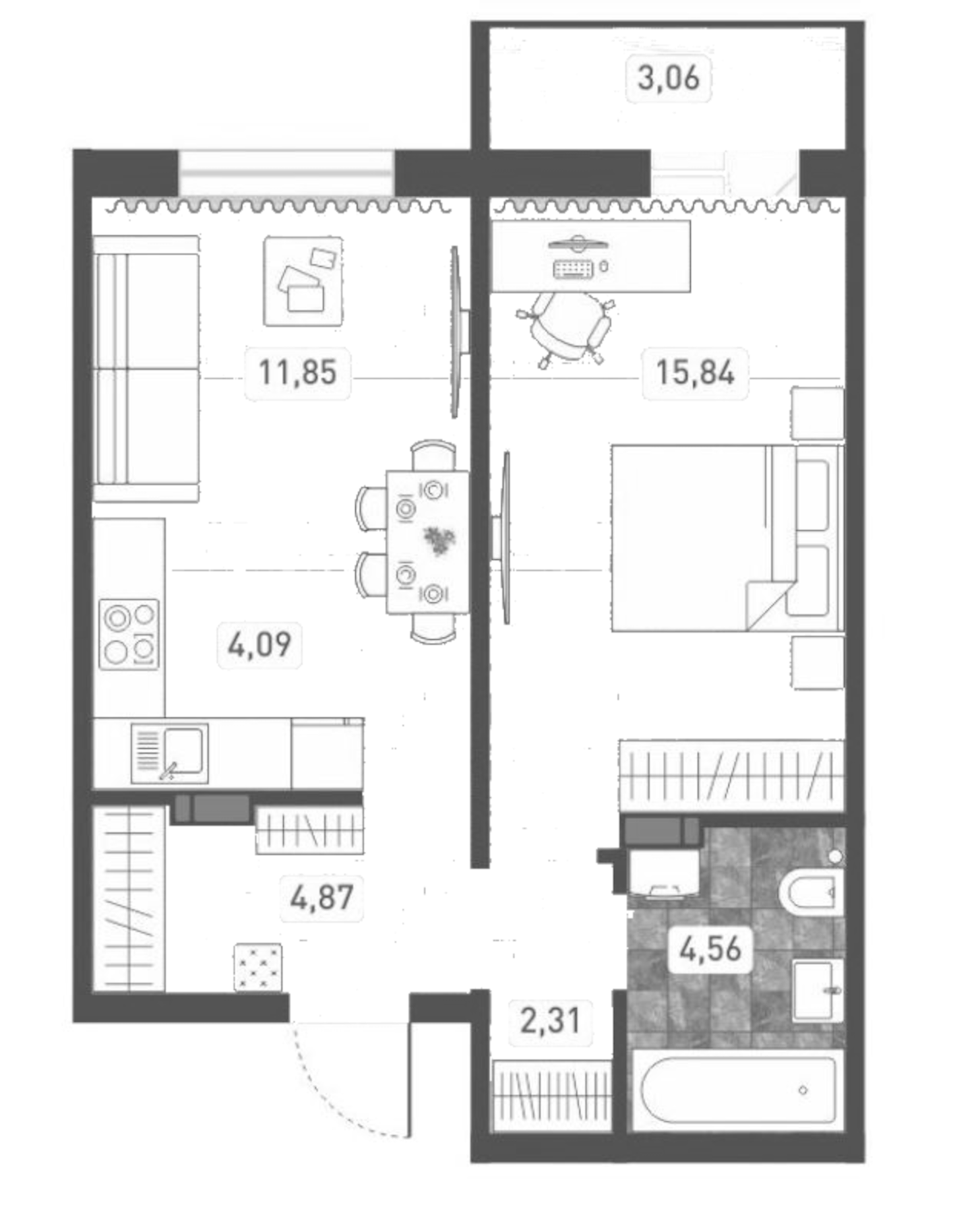 Планировка — Радуга Сибири, 2-комн., 44 м²