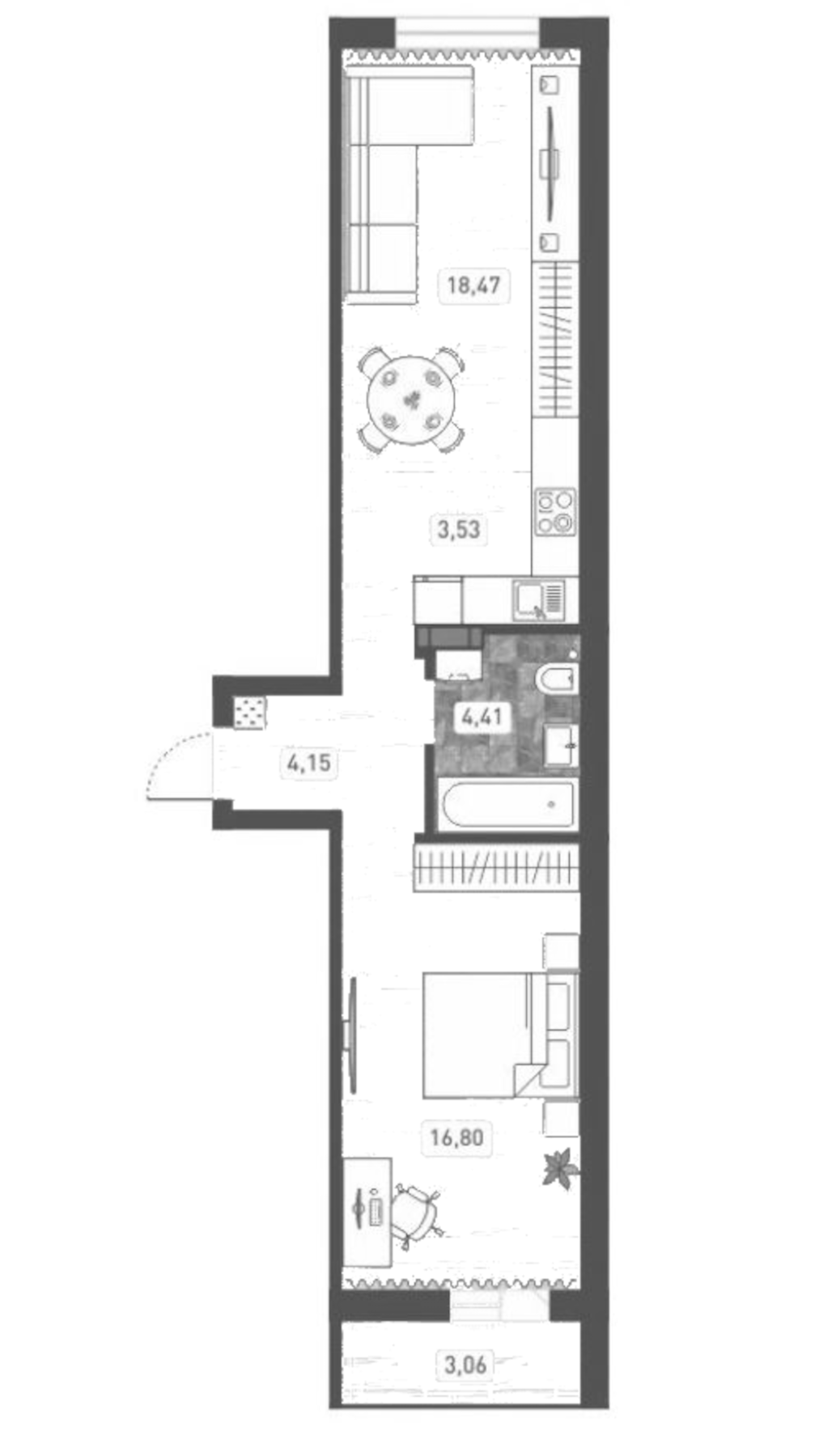 Планировка — Радуга Сибири, 2-комн., 47 м²