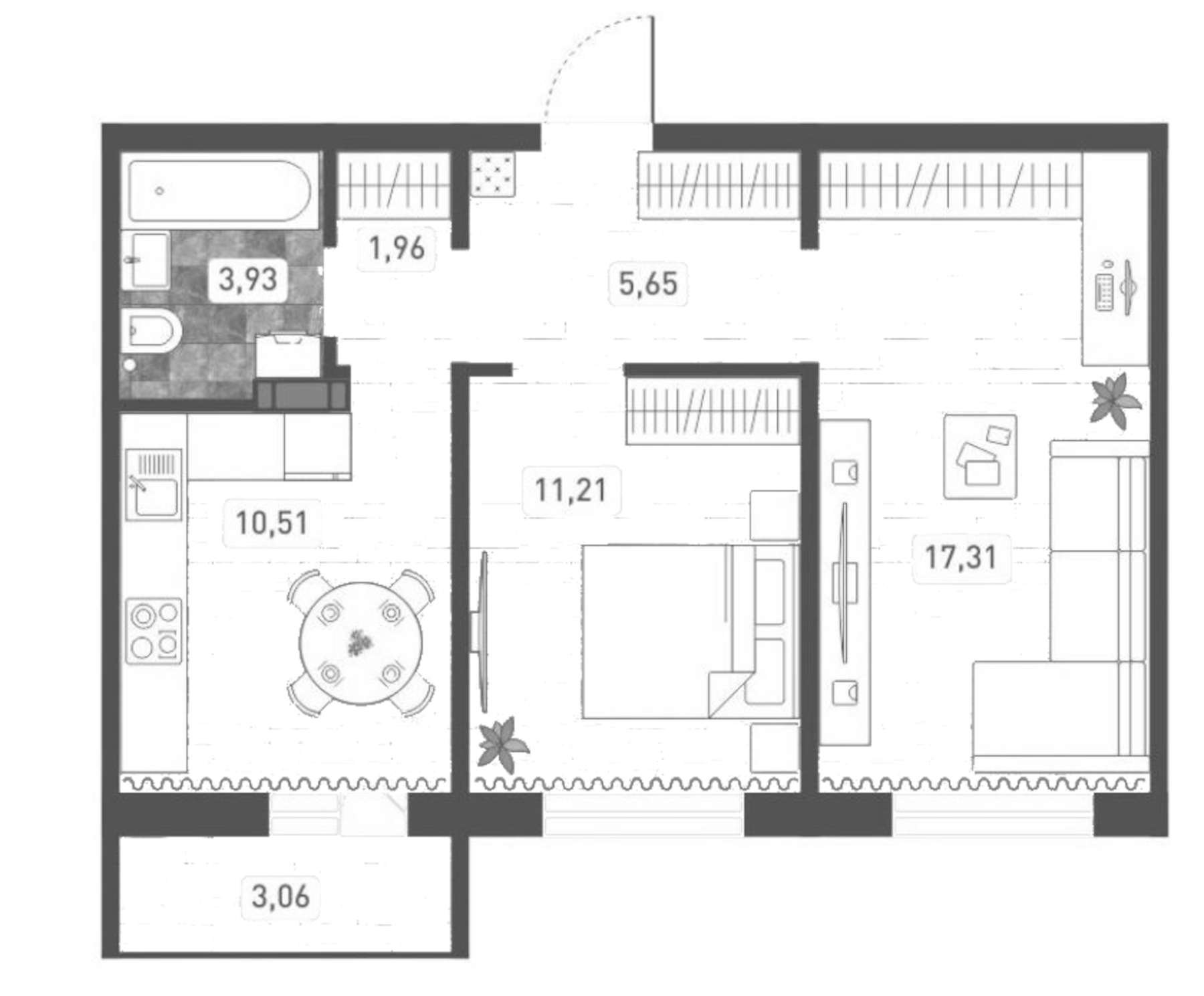 Планировка — Радуга Сибири, 2-комн., 51 м²