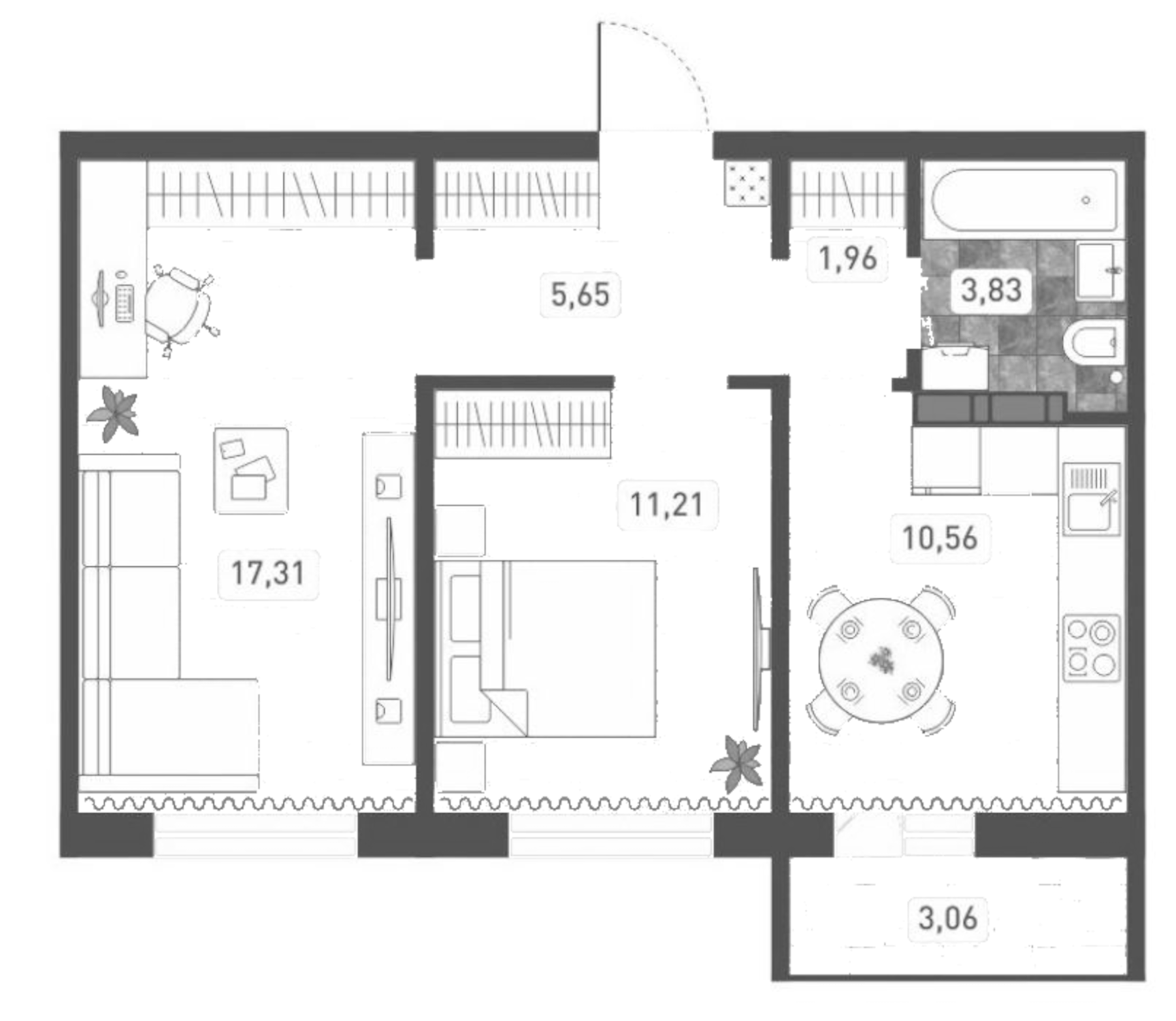 Планировка — Радуга Сибири, 2-комн., 51 м²