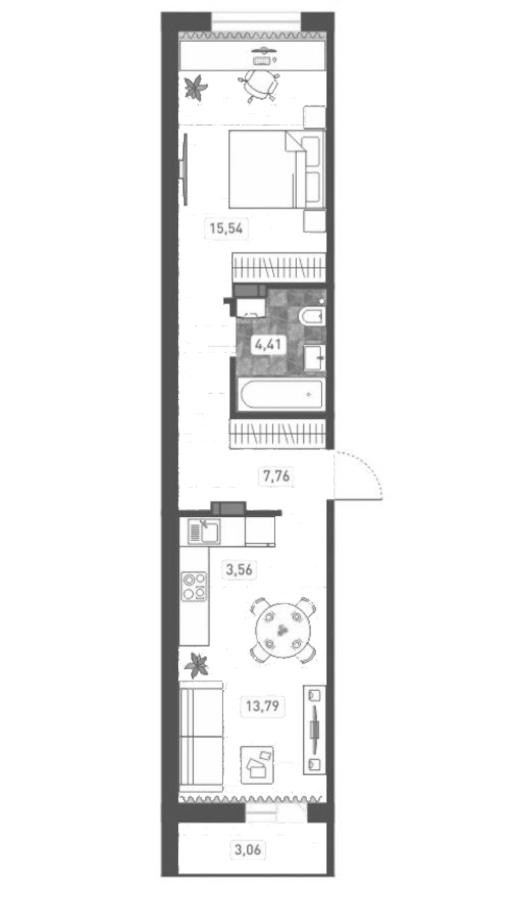 Планировка — Радуга Сибири, 2-комн., 45 м²