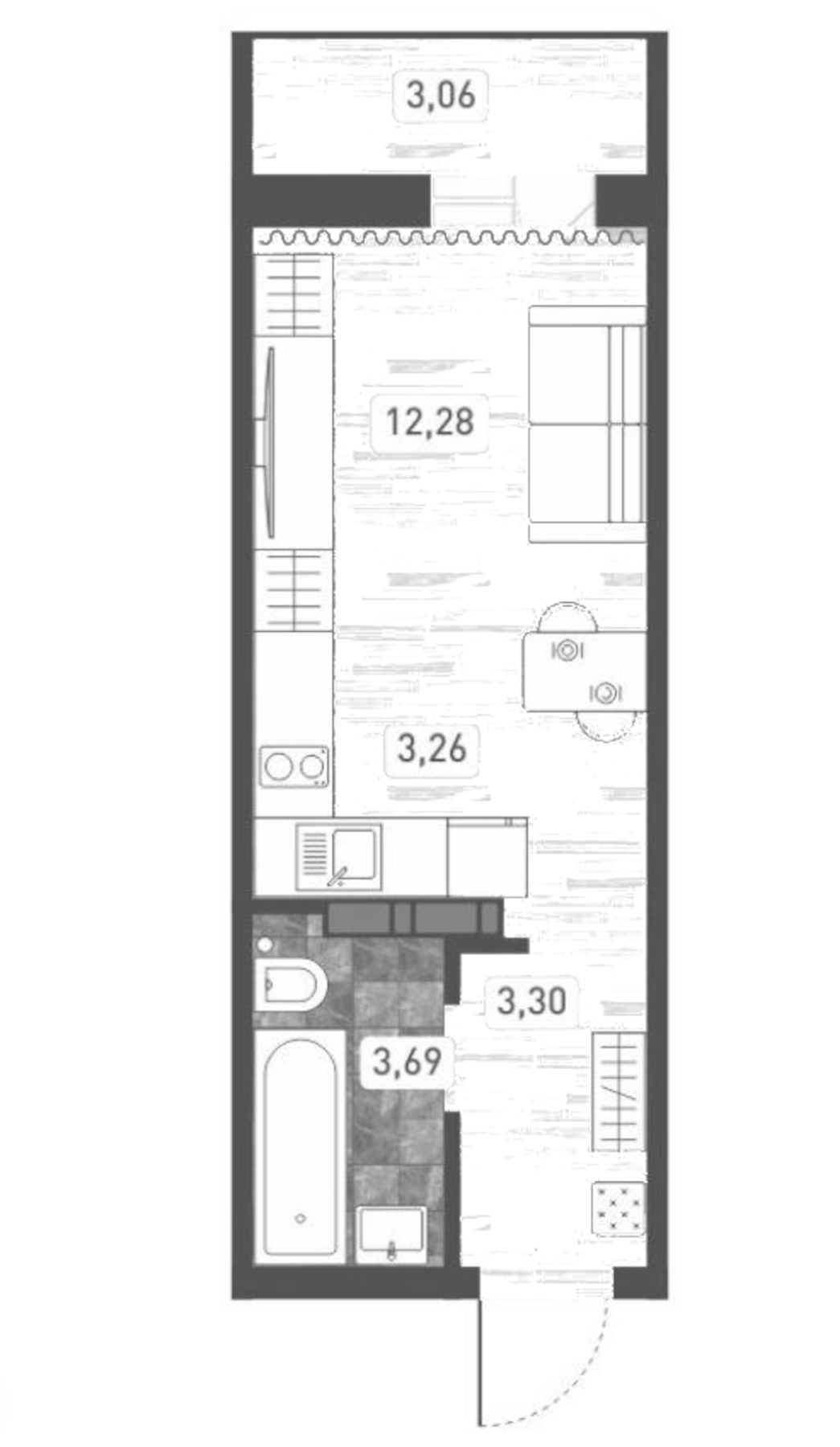 Планировка — Радуга Сибири, Студия, 23 м²