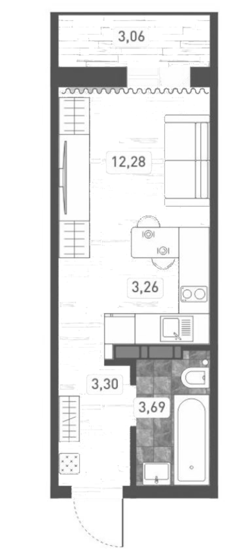 Планировка — Радуга Сибири, Студия, 23 м²