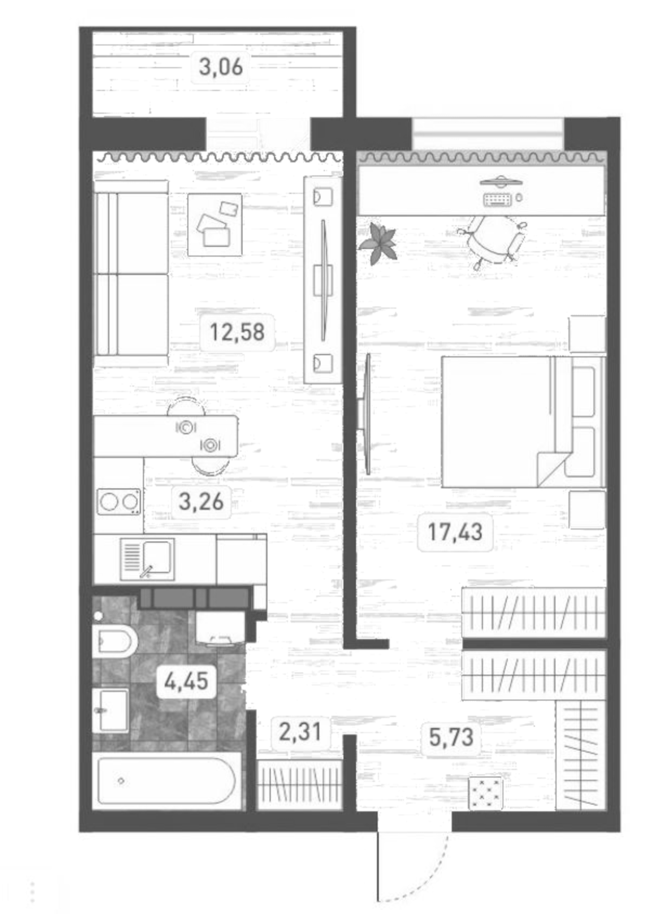 Планировка — Радуга Сибири, 2-комн., 46 м²