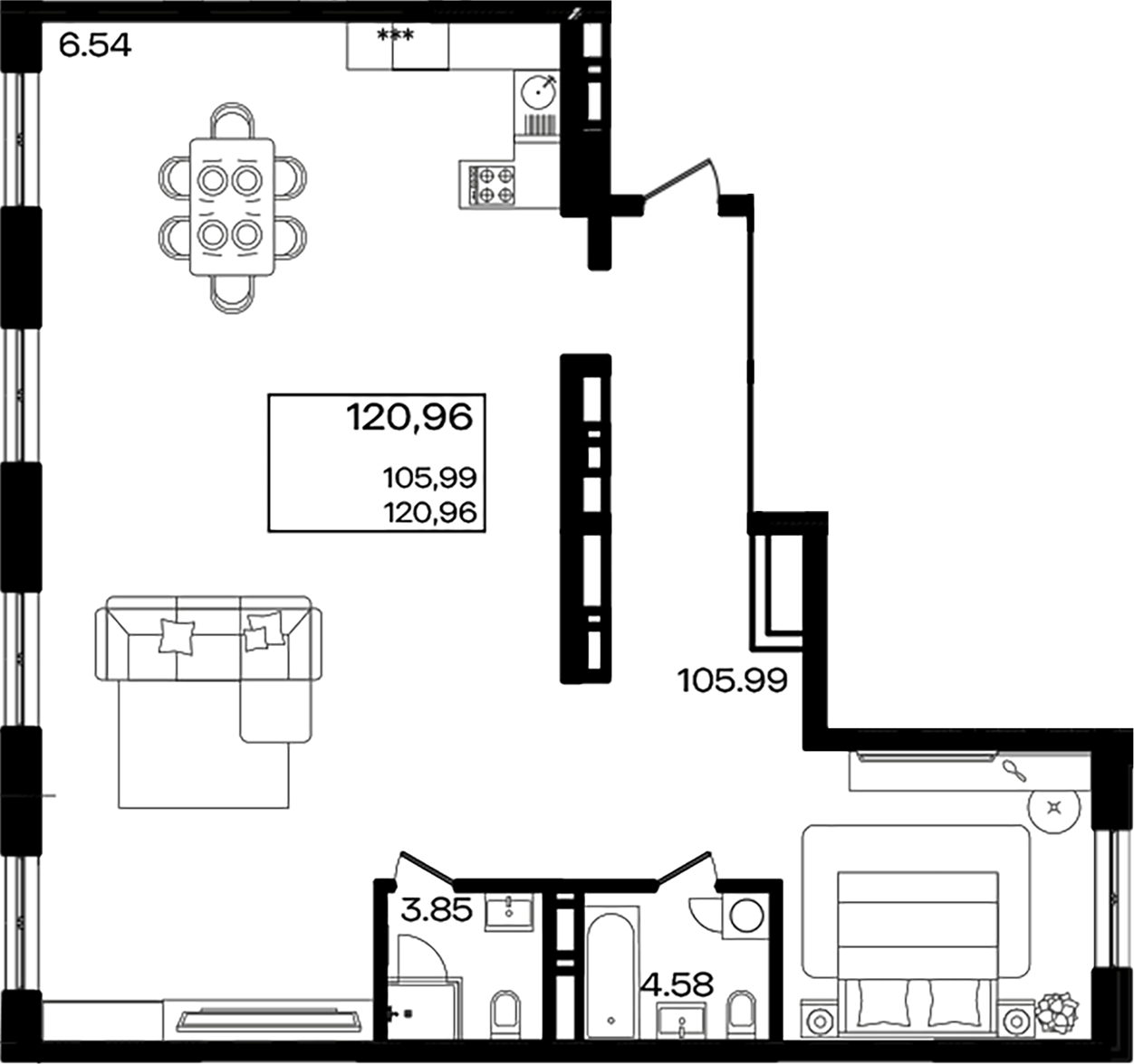 Планировка — Патрики, 1-комн., 121 м²