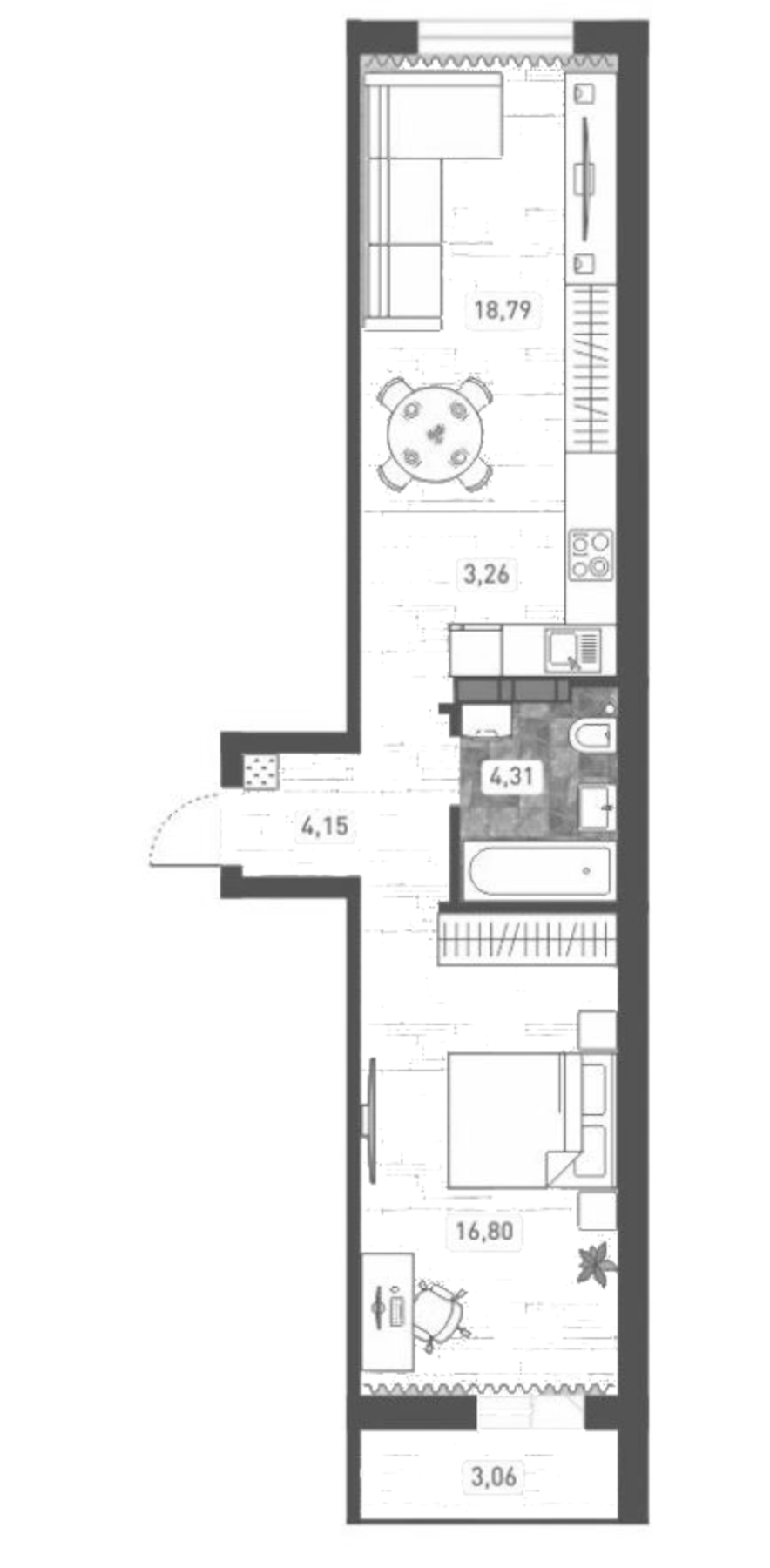 Планировка — Радуга Сибири, 2-комн., 47 м²