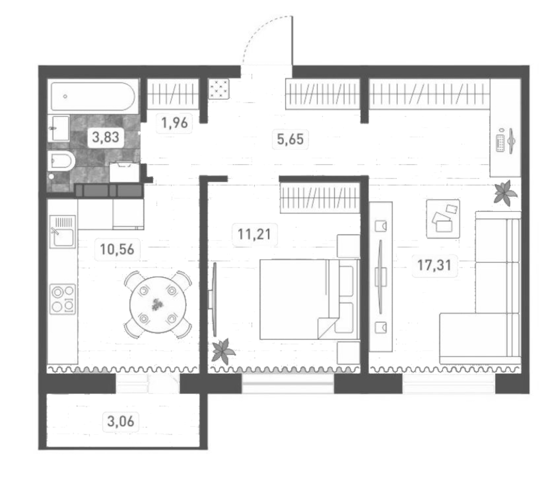 Планировка — Радуга Сибири, 2-комн., 51 м²