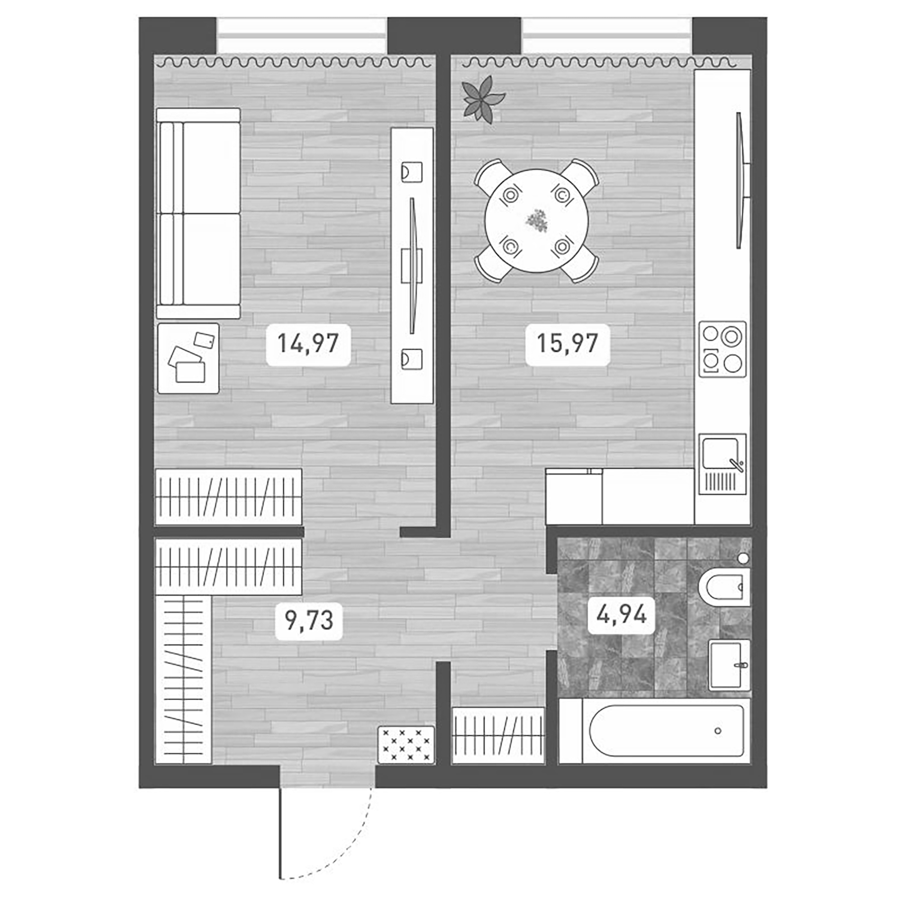 Планировка — Радуга Сибири, 2-комн., 46 м²