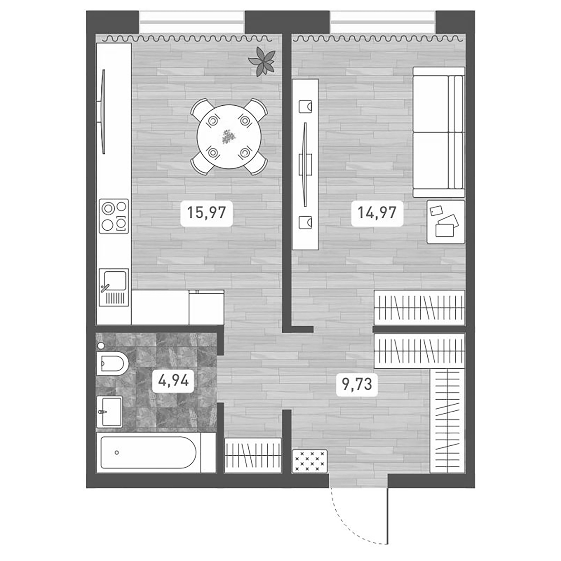 Планировка — Радуга Сибири, 2-комн., 46 м²
