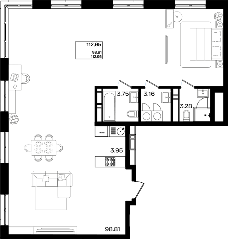 Планировка — Патрики, 1-комн., 113 м²