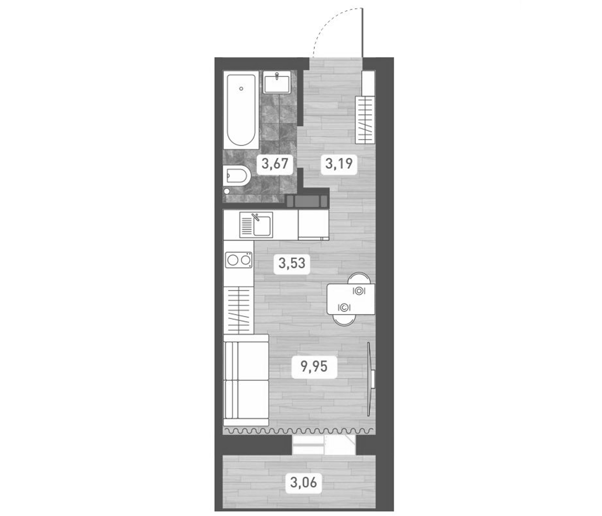 Планировка — Радуга Сибири, Студия, 20 м²