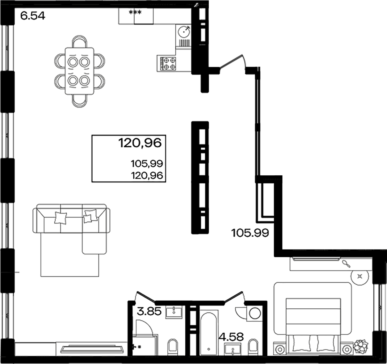 Планировка — Патрики, 1-комн., 121 м²