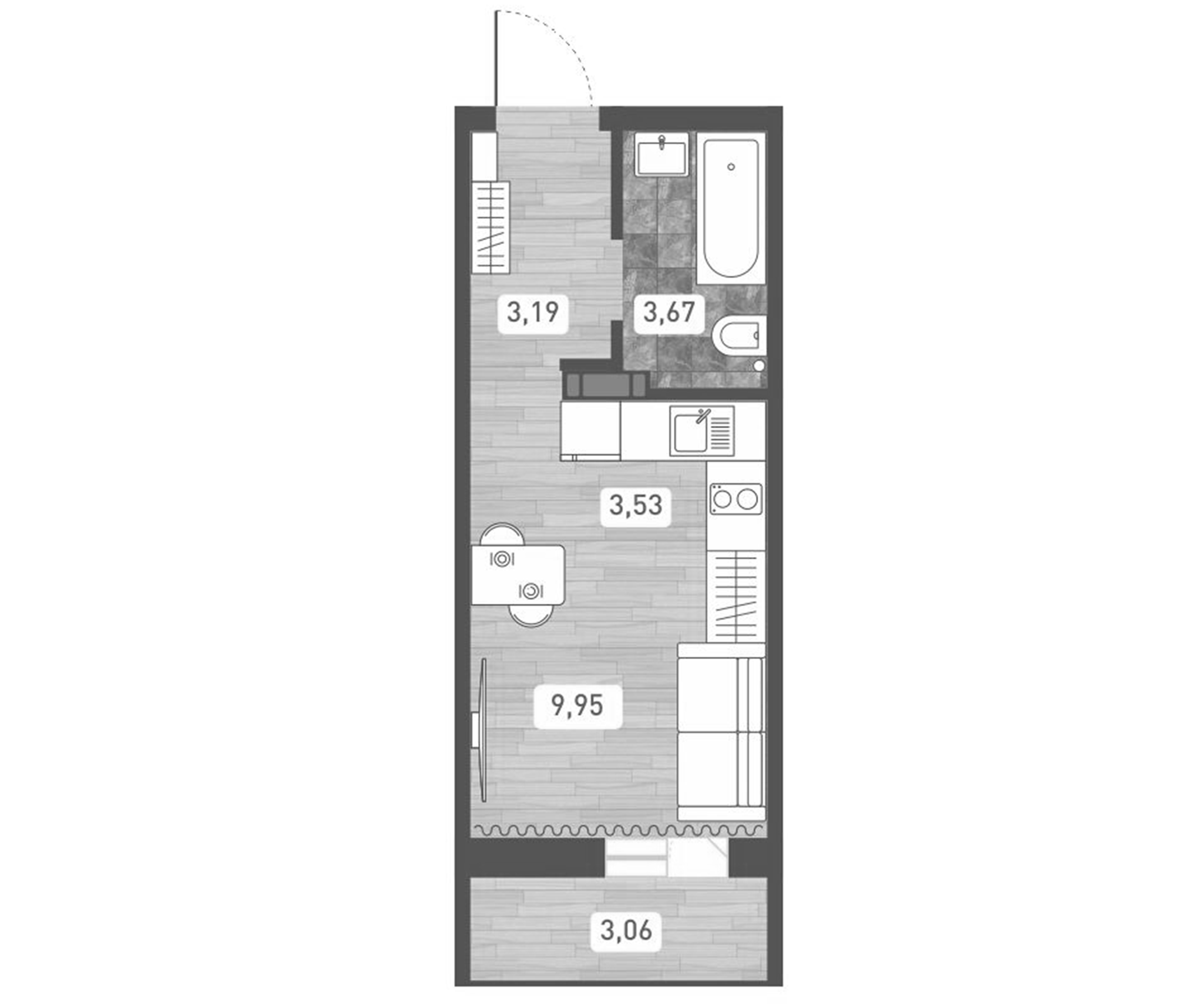 Планировка — Радуга Сибири, Студия, 20 м²