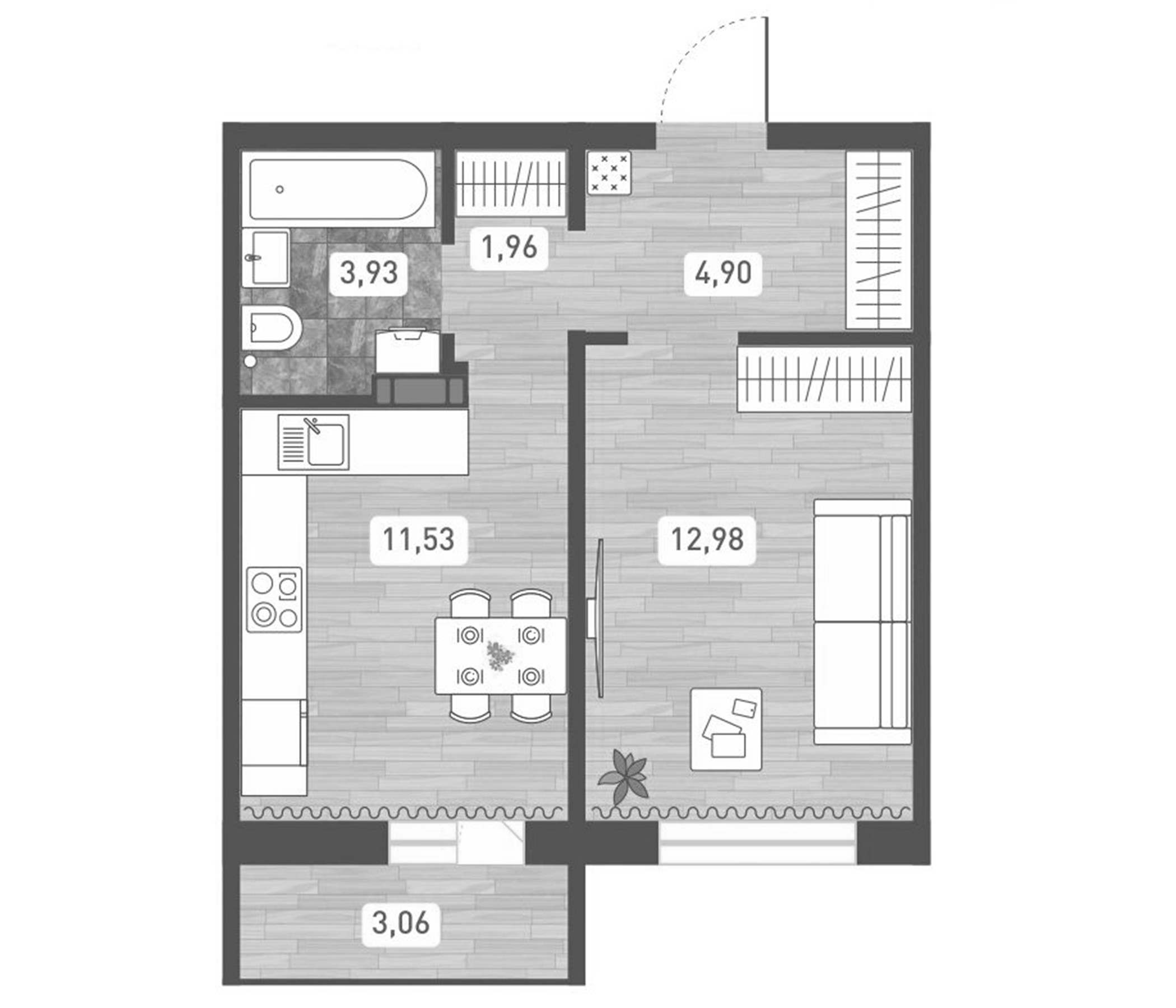 Планировка — Радуга Сибири, 1-комн., 35 м²