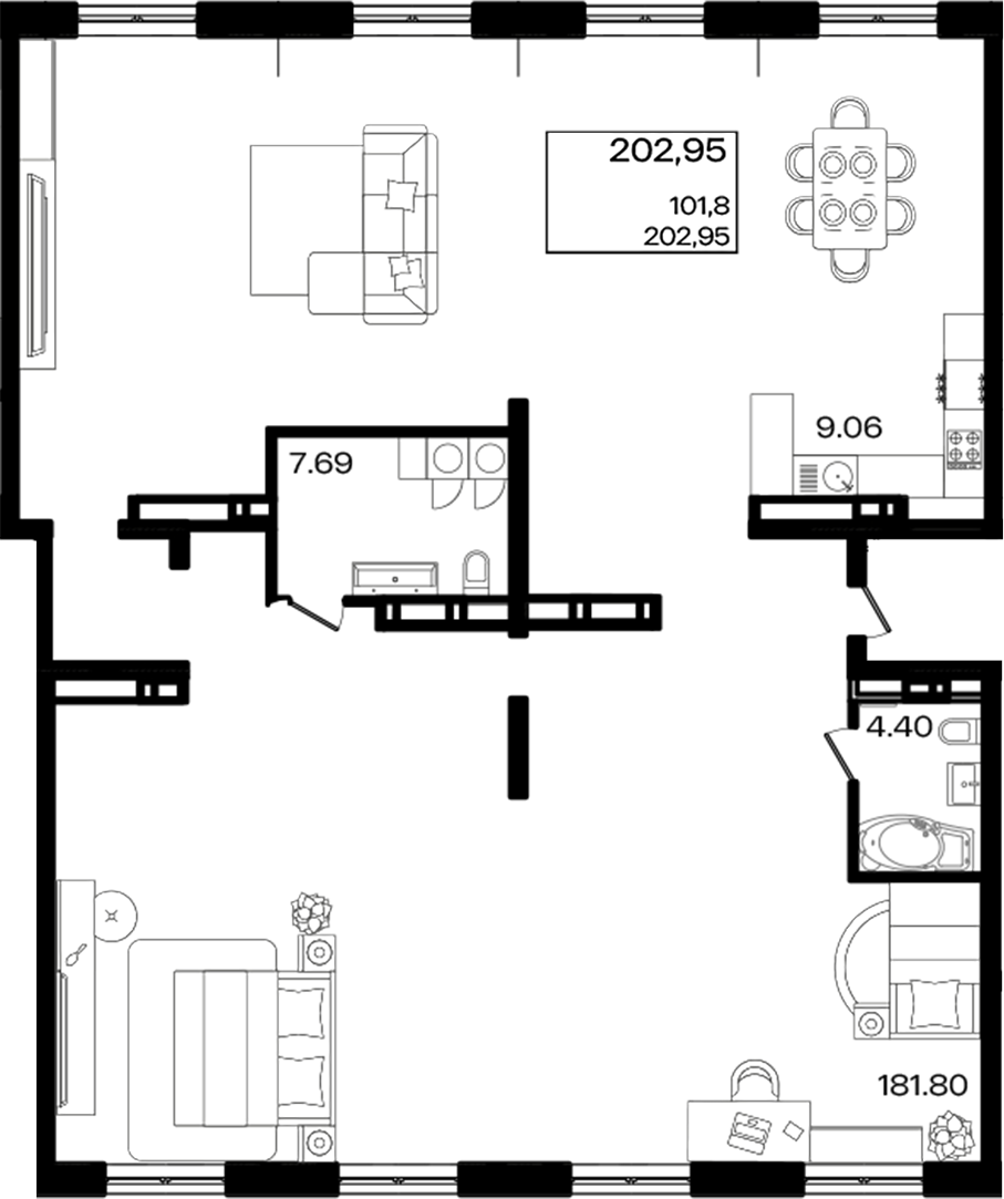 Планировка — Патрики, 1-комн., 203 м²