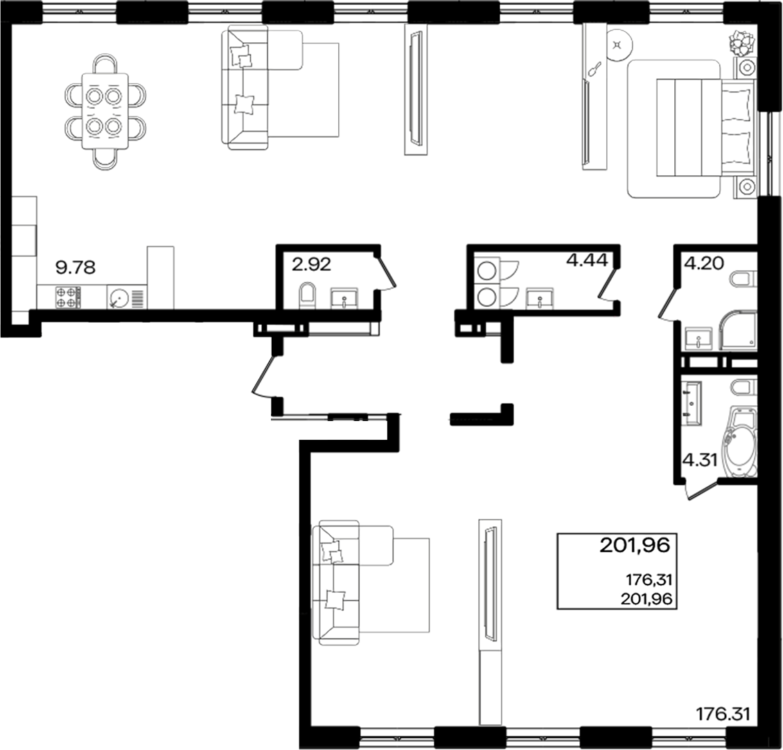 Планировка — Патрики, 1-комн., 202 м²