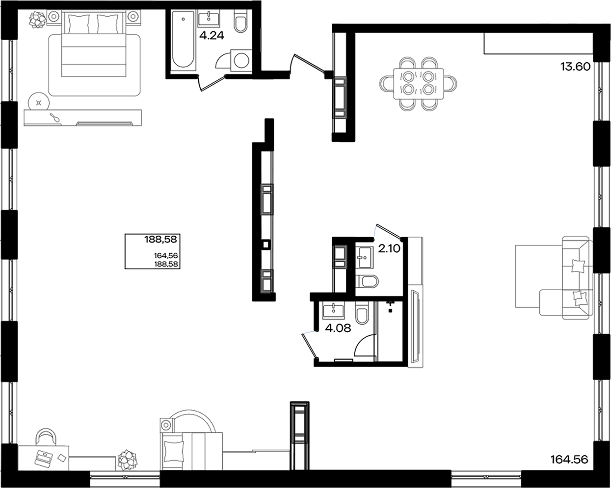 Планировка — Патрики, 1-комн., 189 м²