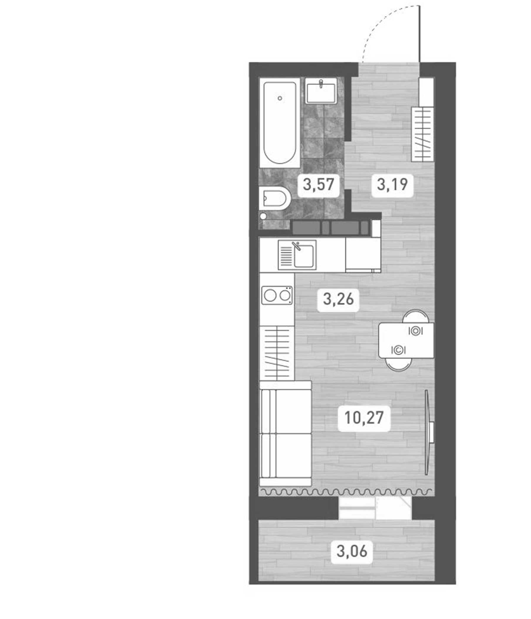 Планировка — Радуга Сибири, Студия, 20 м²