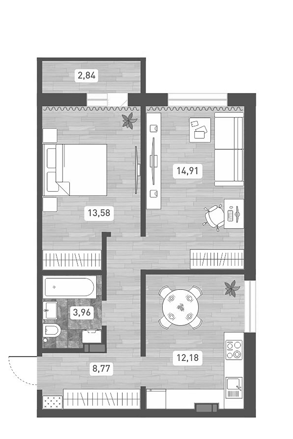 Планировка — Радуга Сибири, 2-комн., 53 м²