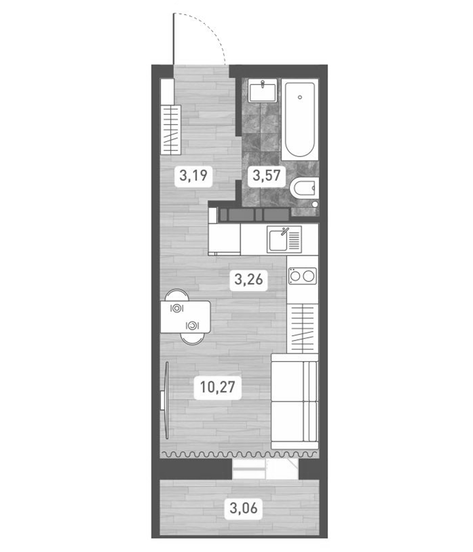 Планировка — Радуга Сибири, Студия, 20 м²
