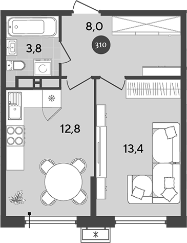Планировка — Порто-Ново, 1-комн., 38 м²