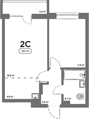 Планировка — Авеню на Выборной, 2-комн., 42 м²