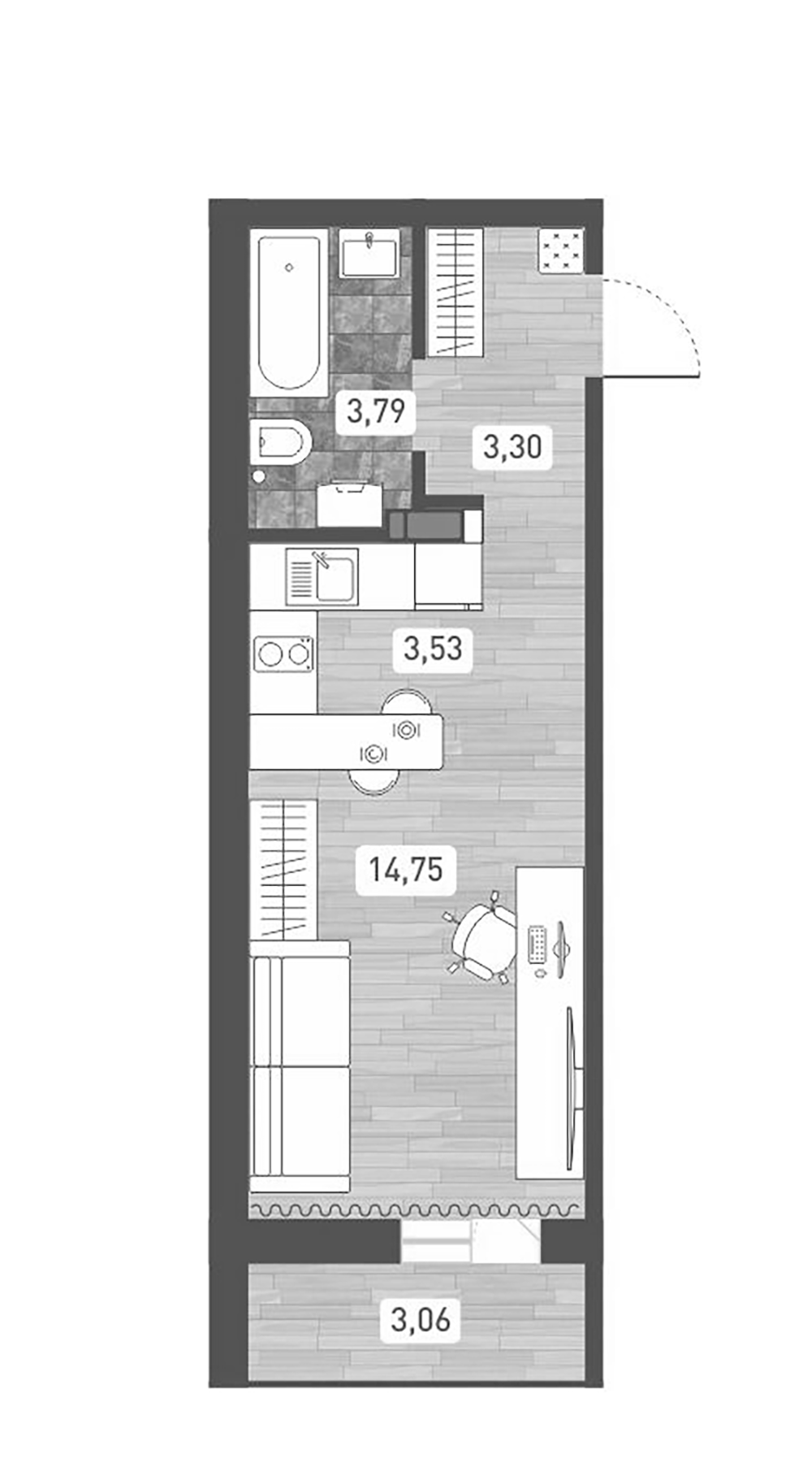 Планировка — Радуга Сибири, Студия, 25 м²
