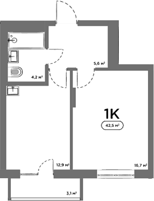 Планировка — Авеню на Выборной, 1-комн., 39 м²