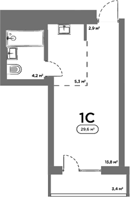 Планировка — Авеню на Выборной, Студия, 26 м²