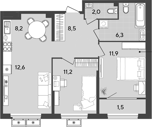 Планировка — Порто-Ново, 3-комн., 61 м²