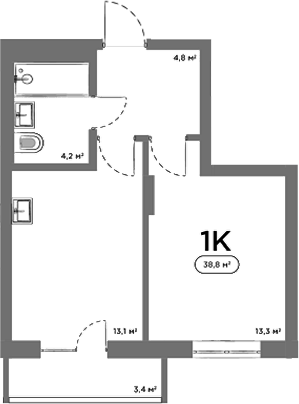 Планировка — Авеню на Выборной, 1-комн., 35 м²