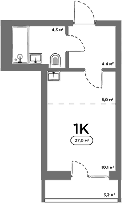 Планировка — Авеню на Выборной, Студия, 24 м²