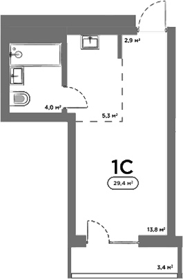 Планировка — Авеню на Выборной, Студия, 26 м²