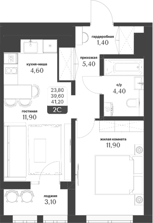 Планировка — Тимирязевский парк, 2-комн., 40 м²