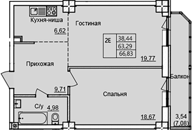 Планировка — Созвездие, 2-комн., 60 м²