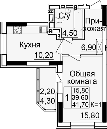 Планировка — Созвездие, 1-комн., 37 м²