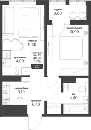 Планировка — Тимирязевский парк, 2-комн., 40 м²