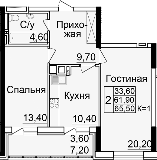 Планировка — Созвездие, 2-комн., 58 м²