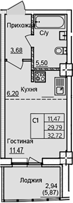Планировка — Созвездие, Студия, 27 м²