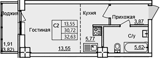 Планировка — Созвездие, Студия, 29 м²
