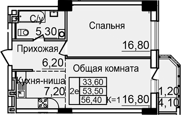 Планировка — Созвездие, 1-комн., 52 м²