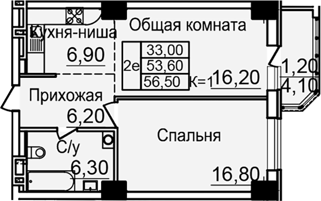 Планировка — Созвездие, 1-комн., 52 м²