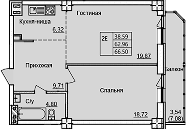 Планировка — Созвездие, 2-комн., 59 м²