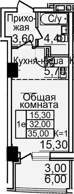 Планировка — Созвездие, Студия, 29 м²